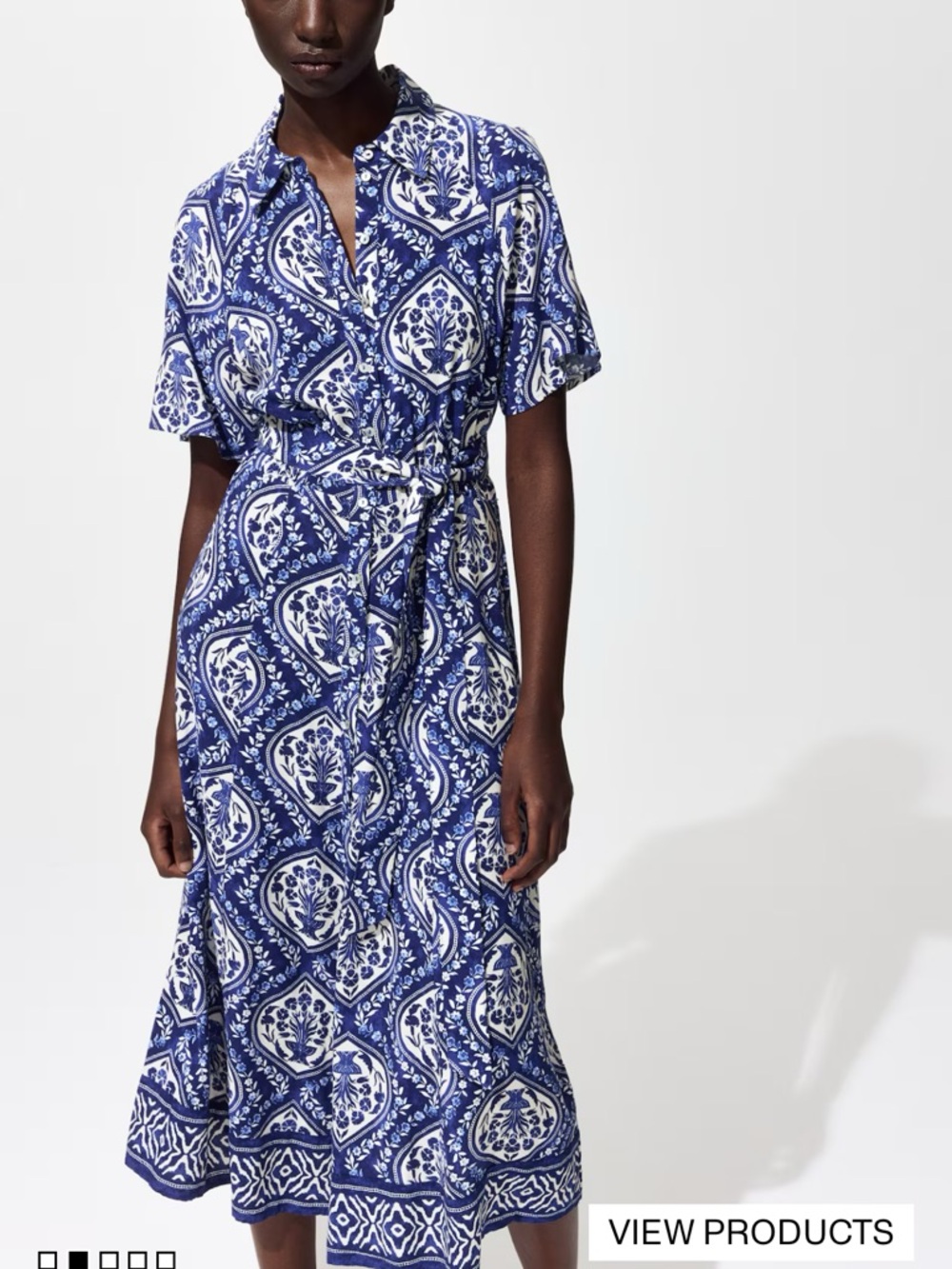 H&M Blue and White Paisley Midi Shirt Dress